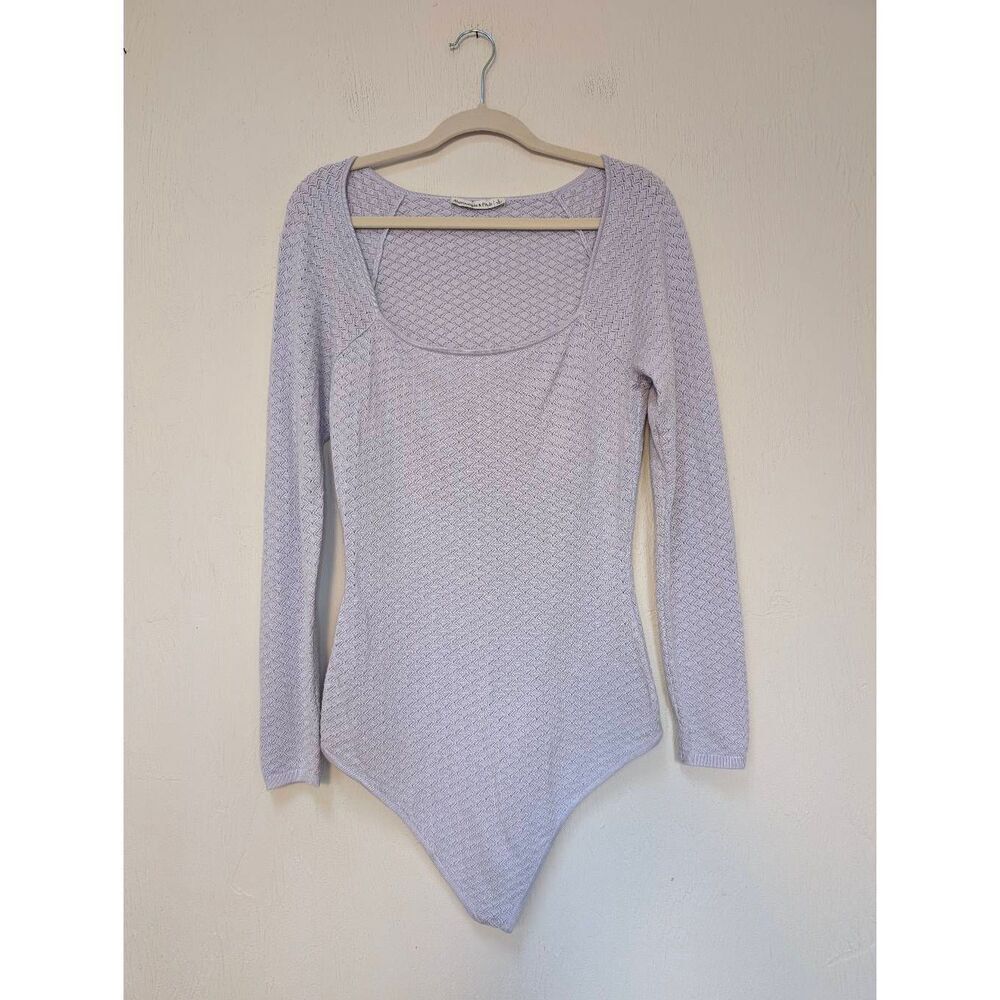 Abercrombie & Fitch Womens Textured Knit Long Sleeve Bodysuit Lilac Large
